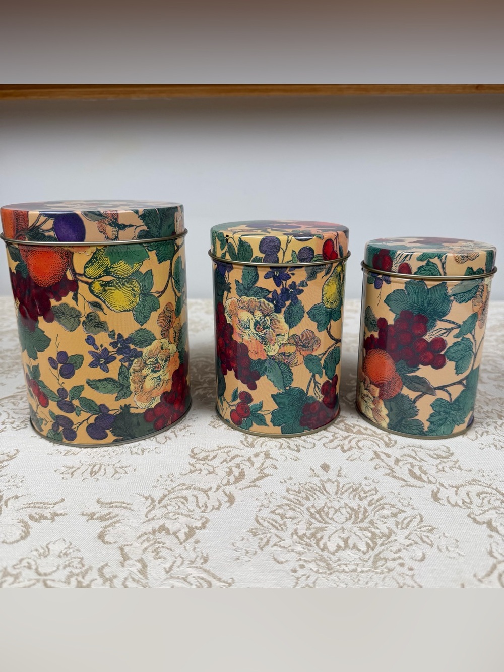 Floral Fruit Pattern Decorative Nesting Tin Canisters - Set of 3